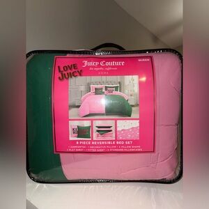 Juicy Couture Pink and Green Reversible Bed Set